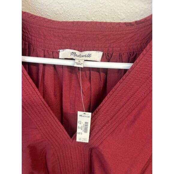 NWT Madewell Puff-Sleeve Mini Dress Poplin Fall Photos Tiered 100% cotton pocket - Picture 4 of 10